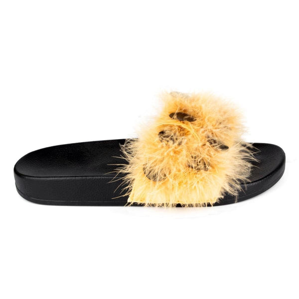 Yellow faux 2024 fur slides